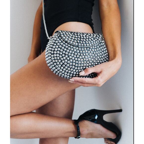 Ramla Handbags - Ramla Rockstar Purse Crossbody Bag Black Rare Handmade Msrp $250 NEW Studded